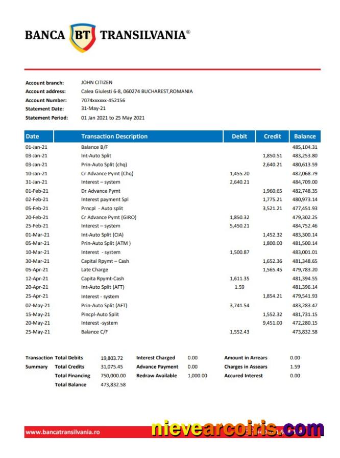 Romania Banca Transilvania excel pdf